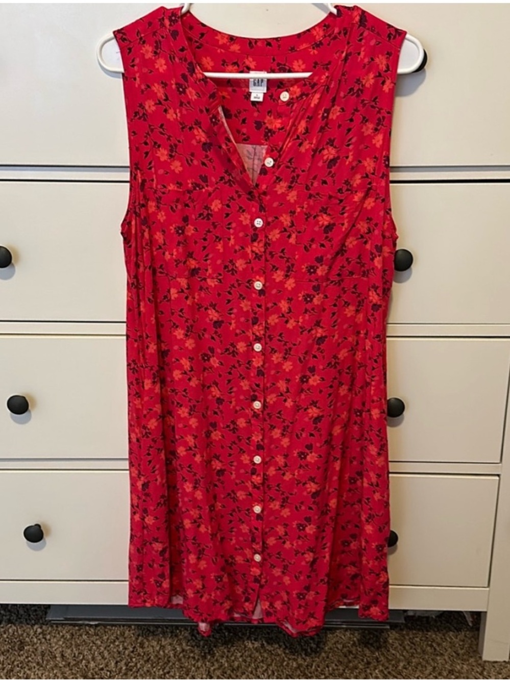 GAP Sleeveless Fuchsia Floral Button-Down Dress